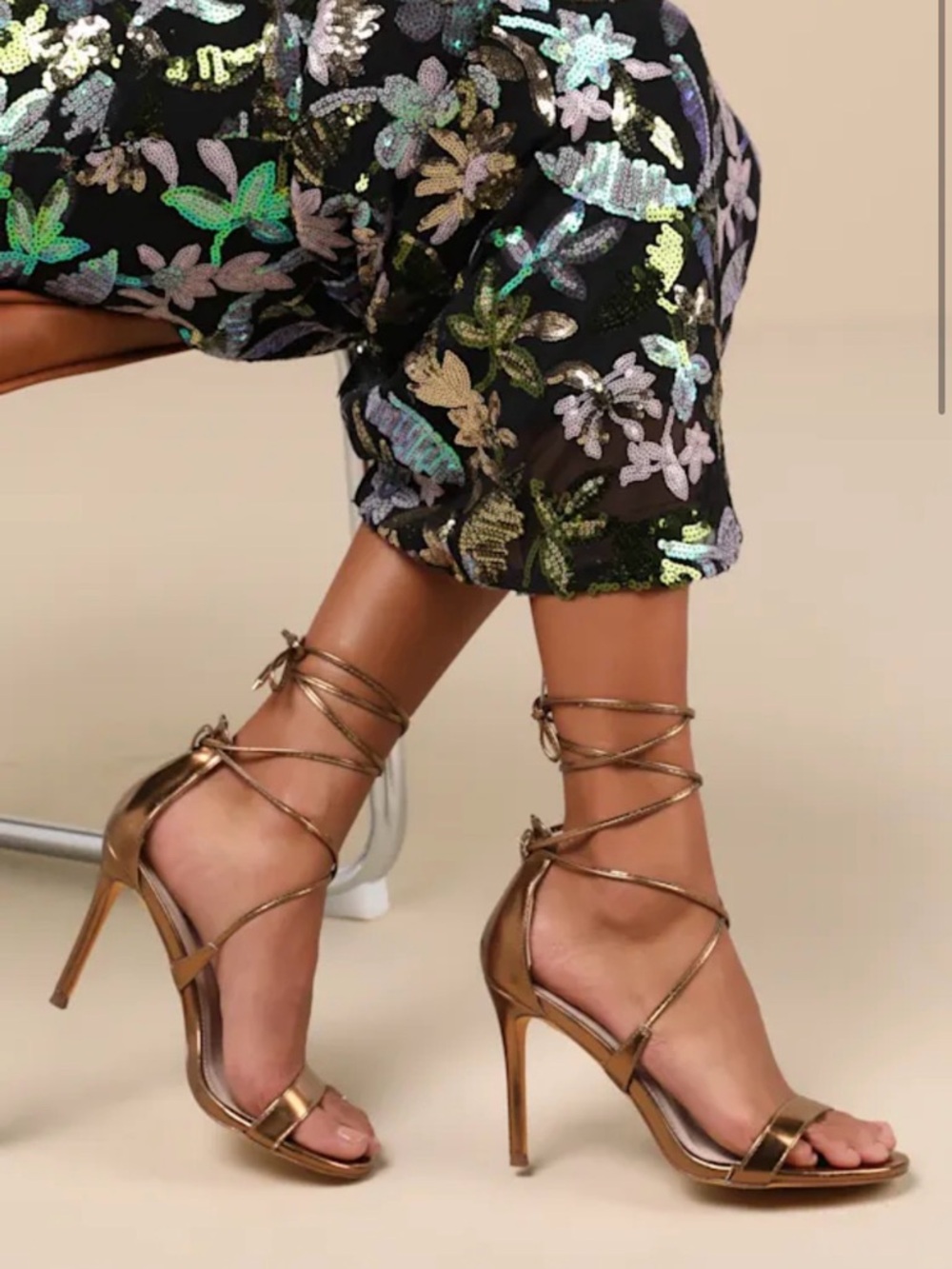Lulu's Bronze Metallic Lace-Up Stiletto Heels